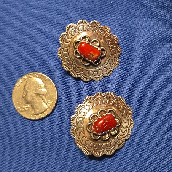 Jewelry - Native American sterling silver coral post earrings